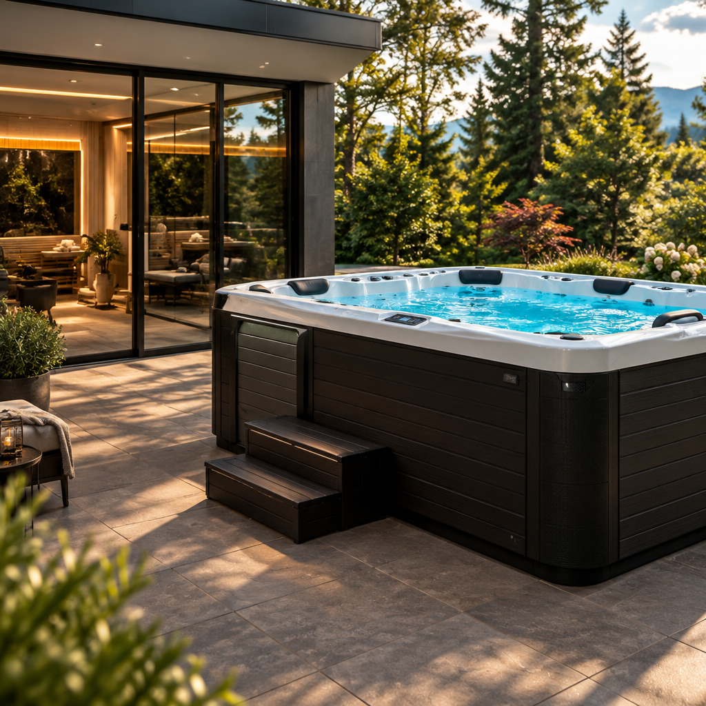 Hot tub on a modern spa terrace